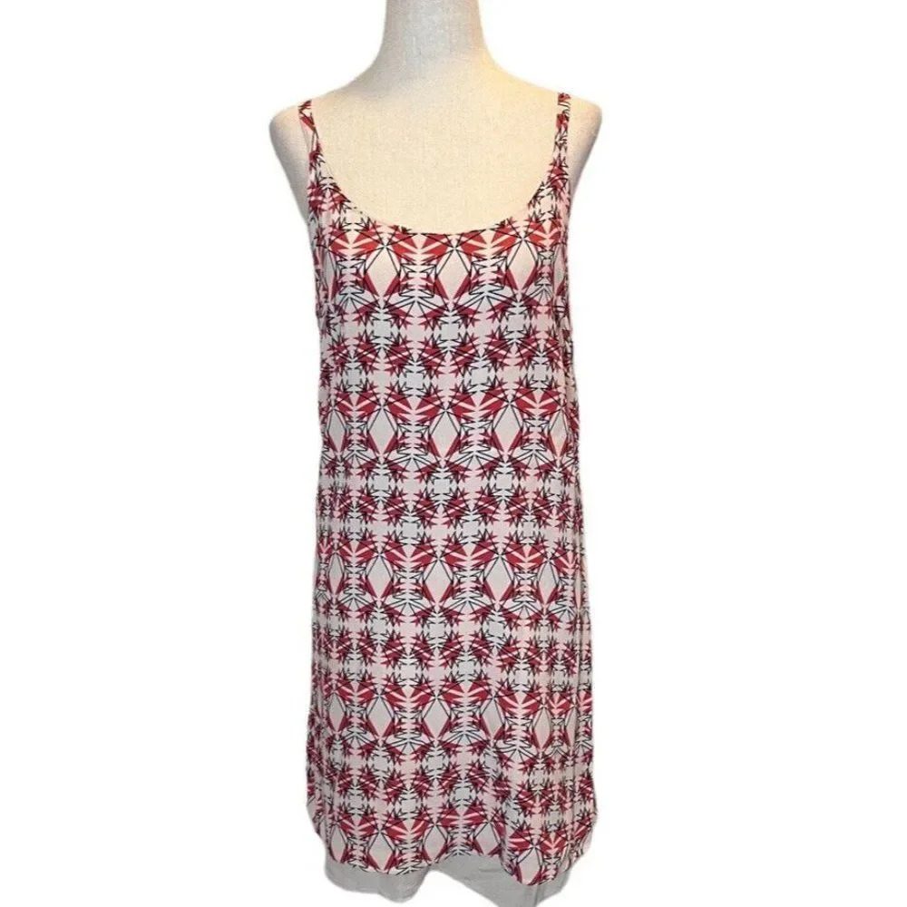 CAbi Womens Size XSMALL Red Black And Cream Lined Hi Lo Rayon Woven Shift Dress